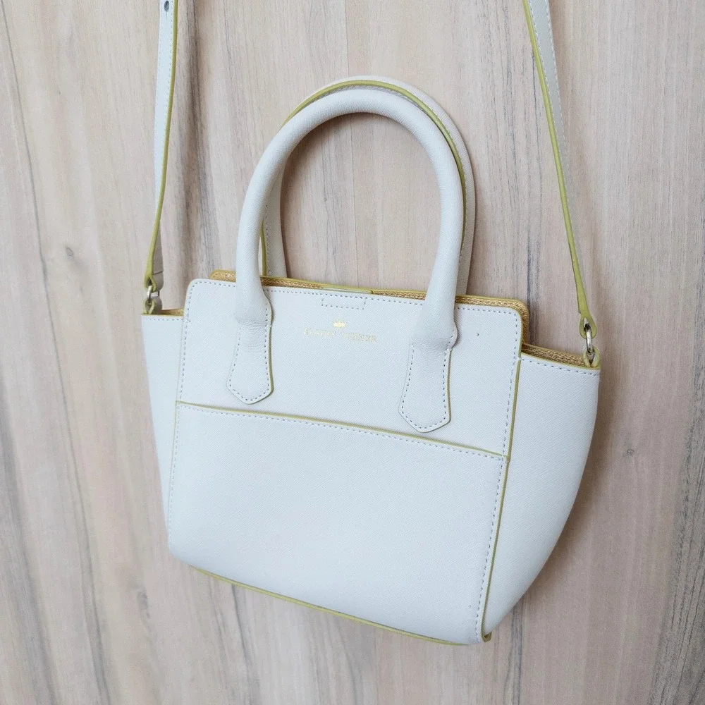 Elaine Turner Womens Handbag Small White Saffiano Leather Crossbody‎ Tote Preppy